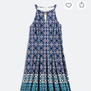 Geo sleeveless dress with beautiful blue design. Worn once!